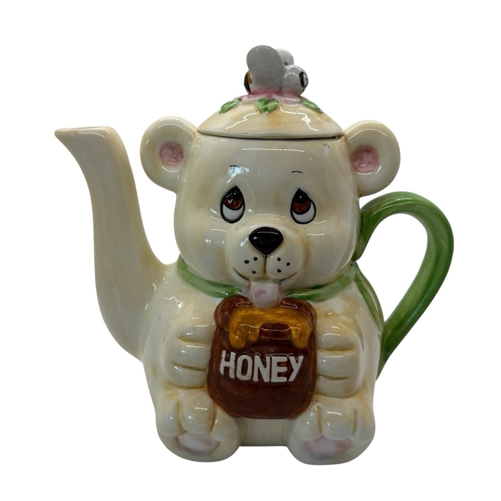 VTG JSNY 1975 Bear Honey Teapot Bee Lid Hand Painted‎ Ceramic Part of Collection